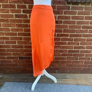 Free People asymmetric orange shirt leg slit